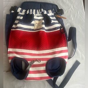 DogLemi. Dog Carrier Backpack with Red and Blue Stripes